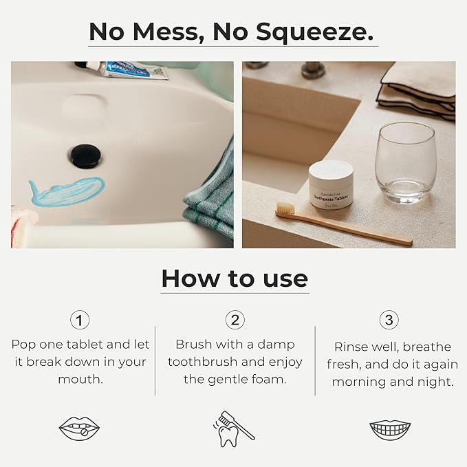 Fluoride Toothpaste Tablets with Nano Hydroxyapatite - Vegan, Enamel Strengthening, Zero Waste, Paper Refill, 248 Tablets, Cool Mint, 4 Month Supply, Travel-Friendly