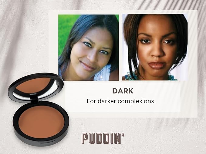 Mineral Dual Powder in Puddin' (Dark) | 4-in-1 Pressed Mineral Foundation with SPF 15 for Flawless Glow & Soft Looking Skin | Oil Free, Talc Free, Gluten Free | 0.45 Oz | by Mommy Makeup