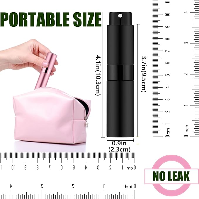 2 PCS/8ml Portable Mini Perfume Atomizer bottles, Empty Refillable Spray Bottle with 3 Types of Refill Tools, Pocket Travel Perfume Sample Bottles(Matte Black&Silver)
