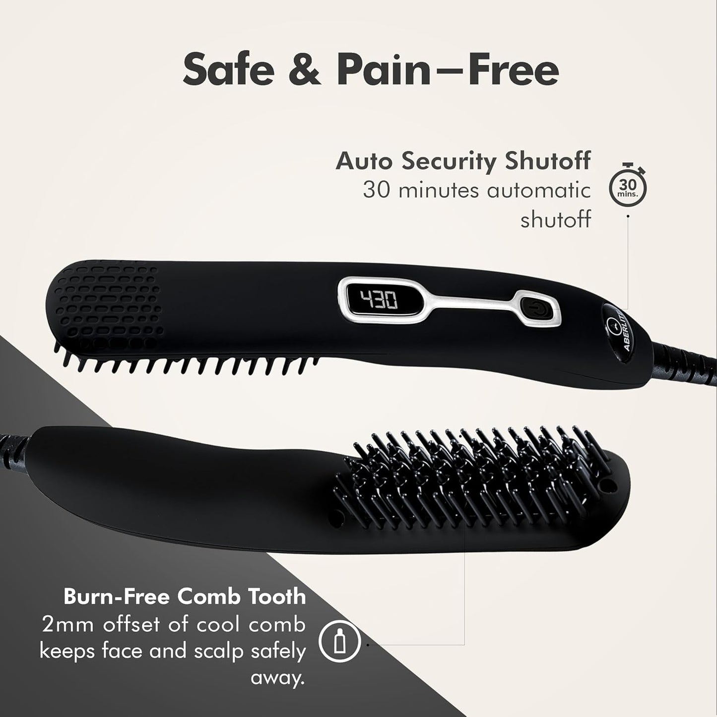 Aberlite EDC - Men's Professional Heated Beard Straightening Brush and Grooming Tool (for 0.5 inch plus Beards) (Black)