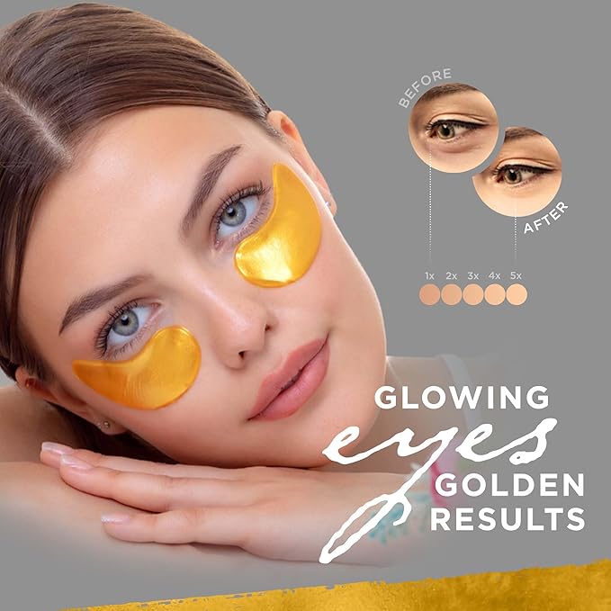 Under Eye Gel Pads, Collagen Eye Patches for Puffy Eyes, Dark Circles, and Wrinkles, 24K Gold Eye Mask with Hyaluronic Acid, Vegan, Cruelty-Free, Hydrating Eye Pad,15 Pairs