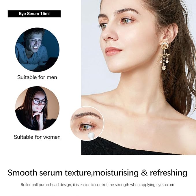 5% Caffeine Eye Serum,Caffeine Eye Cream with Massage Roller Ball,Under Eye Cream for Dark Circles,Puffiness,Under Eye Bags,Moisturizing Cream Eye Bags Fine Lines Wrinkle Treatment for Women and Men