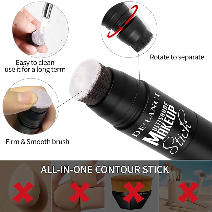 Matte Blush Stick with Built in Brush for Cheeks Summer,Ultra Pigmented Color Pop Makeup Dark Red Blush for Cheeks/Lip/Eyes,DE’LANCI Makeup Gifts for Women/Girl,Travel Size Cute Blush,Cruelty-Free #5