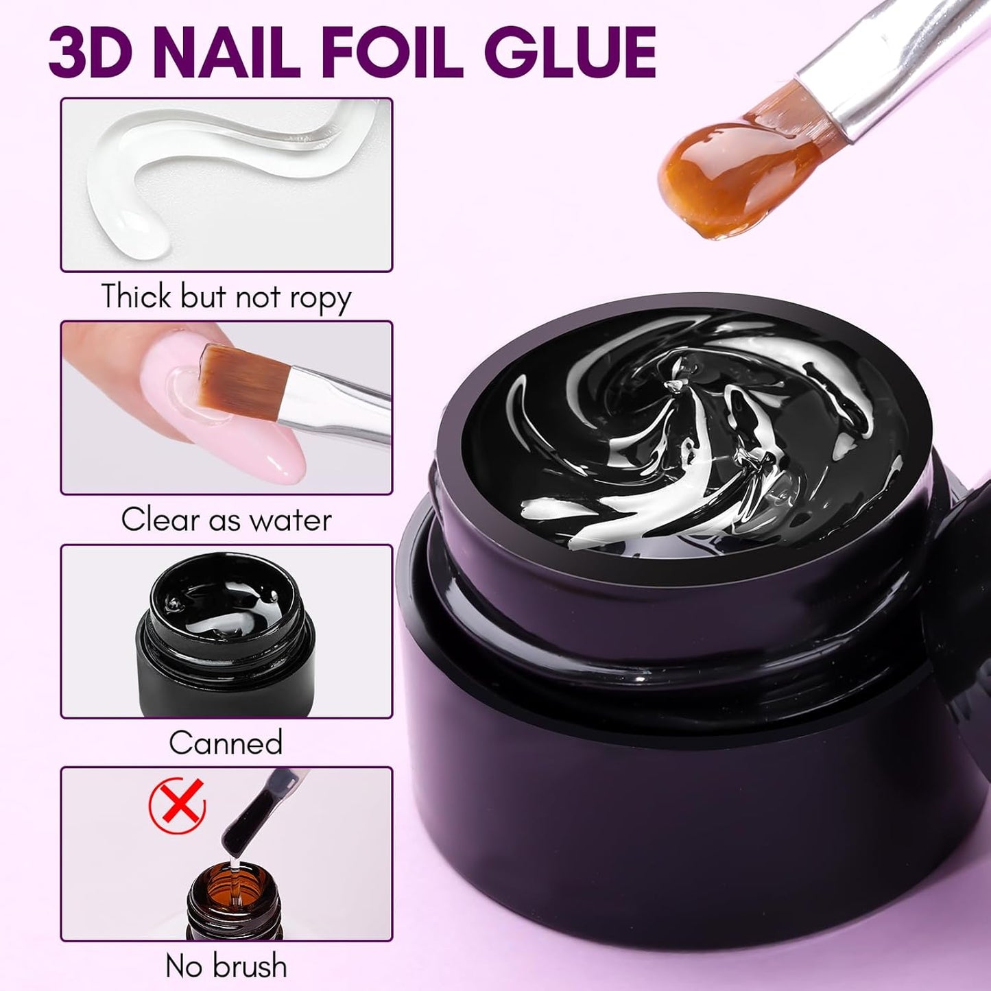 Makartt 3D Nail Gel: 8 ml Nail Foil Glue, Transfer Gels Adhesive for Linear, Shell, Ripple & Chrome Nail Powder Art Designs, UV LED Lamp Required