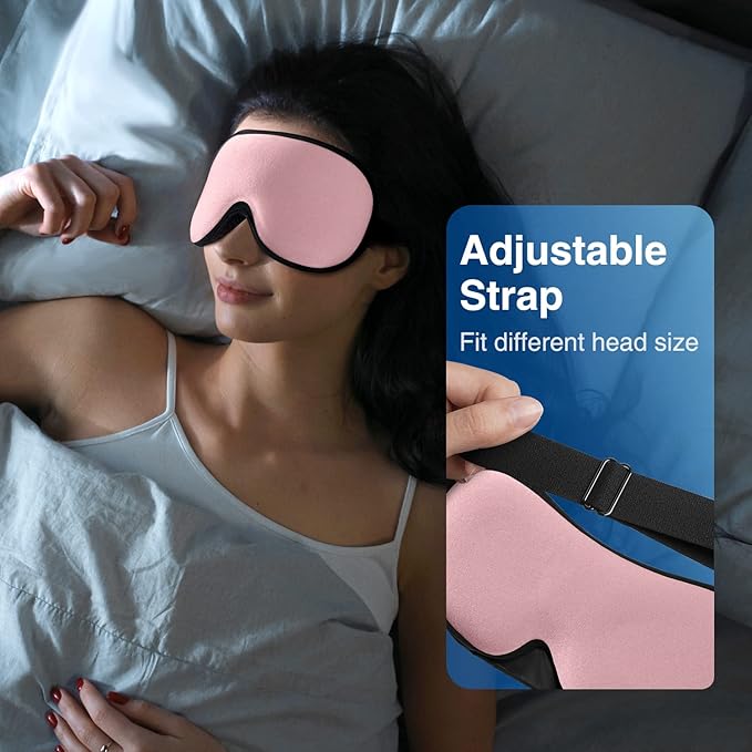 YFONG Weighted Sleep Mask, Women Men 3D Eye Mask Blocking Lights Sleeping Mask (4.2oz/120g), Pressure Relief Night Sleep Eye Mask with Adjustable Strap, Eye Cover Blindfold for Travel Nap Yoga, Pink