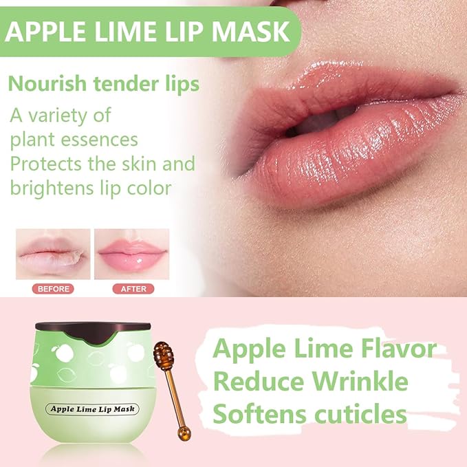 Apple Lime Lip Balm, Honey Strawberry Apple Watermelon Lip Mask, Vitamin E Lip Masks, Moisturizing Lip Sleeping Mask, Lip Balm With Stick, Lip Scrubs Exfoliator (Apple Lime)