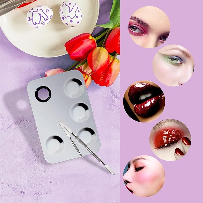 Makeup Mixing Palette, Upgrade Stainless Steel Metal Makeup Mixing Tray with Spatula Tool, Nail-art Palette for Mixing Foundation/Eye Shadow/lipstick/Nail Polish/Pigment (Rectangle)