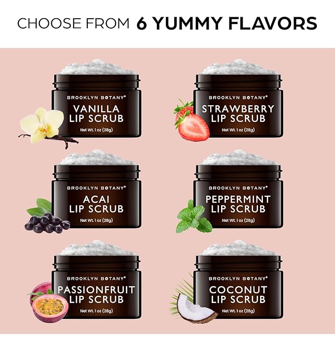 Brooklyn Botany Lip Scrub Exfoliator 1 oz – Lip Moisturizer for Dry Lips and Chapped Lips – Gentle Lip Exfoliator for Smooth and Brighter Lips – Vanilla Flavor