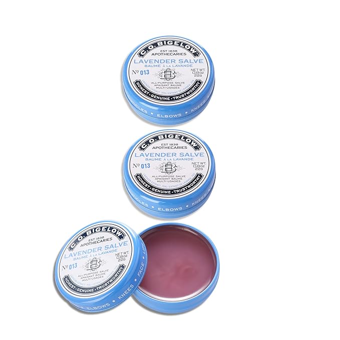 C.O. Bigelow All Purpose Salve Lip Balm Tins, Lavender Salve Pack of 3 for Chapped Lips & Dry Skin - Moisturizing Lip, Cuticle and Skin Salves, 0.8 oz each