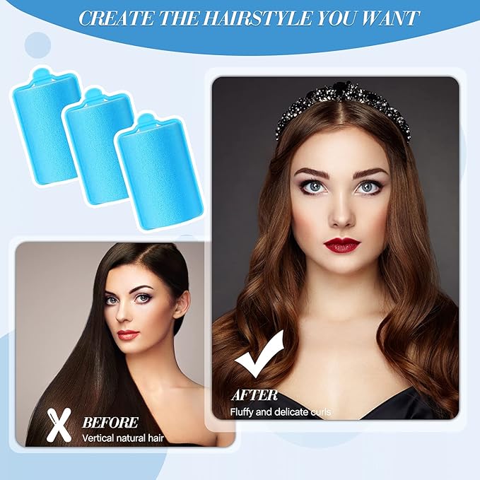 Geyoga 18 Pieces Sponge Hair Rollers Large Soft Foam Hair Styling Curlers Large Size Hairdressing Curlers for Women(1.4 x 2.6 Inches,Blue)