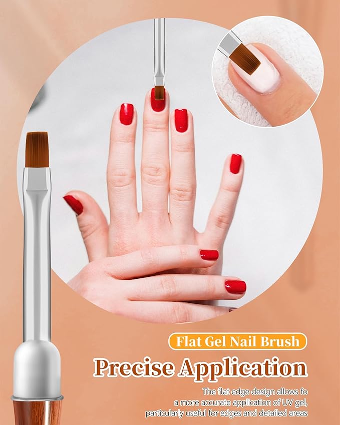 3PCS Nail Art Clean Up Brushes, Round/Angled/flat Acetone Resistant Gel Nail Polish Remover Brush, Nail Brushes for Tidying Up Polish Mishaps on Cuticles, and Nail Art Designs(Wood color)