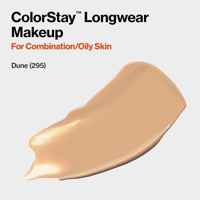 Revlon Liquid Foundation, ColorStay Face Makeup for Combination & Oily Skin, SPF 15, Medium-Full Coverage with Matte Finish, Dune (295), 1.0 oz