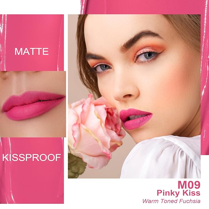 Oulac Matte Liquid Pink Lipstick for Women, Long Lasting Lipstick Waterproof Lip Stain, No Transfer, Creamy High Pigmented Formula with Rose Oil, Vegan & Cruelty-Free, Pink M09