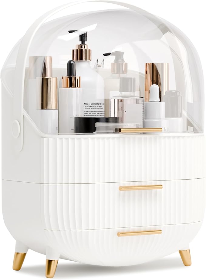 Makeup Organizers and Storage, Make up Organizer for Vanity Cosmetics Skincare Organizers With Lid and Drawers Display Cases for Countertop(White)