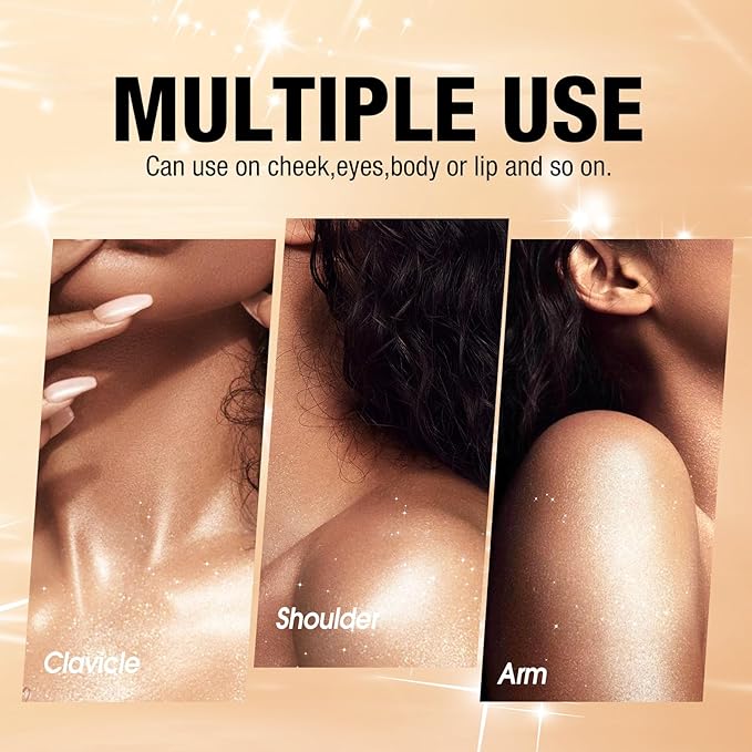 Glitter Body Highlighter Powder Body Shimmer Sparkle Face Brightening Highlighter Powder for Face Eyes Body Glow Makeup With sponge head(Purple)