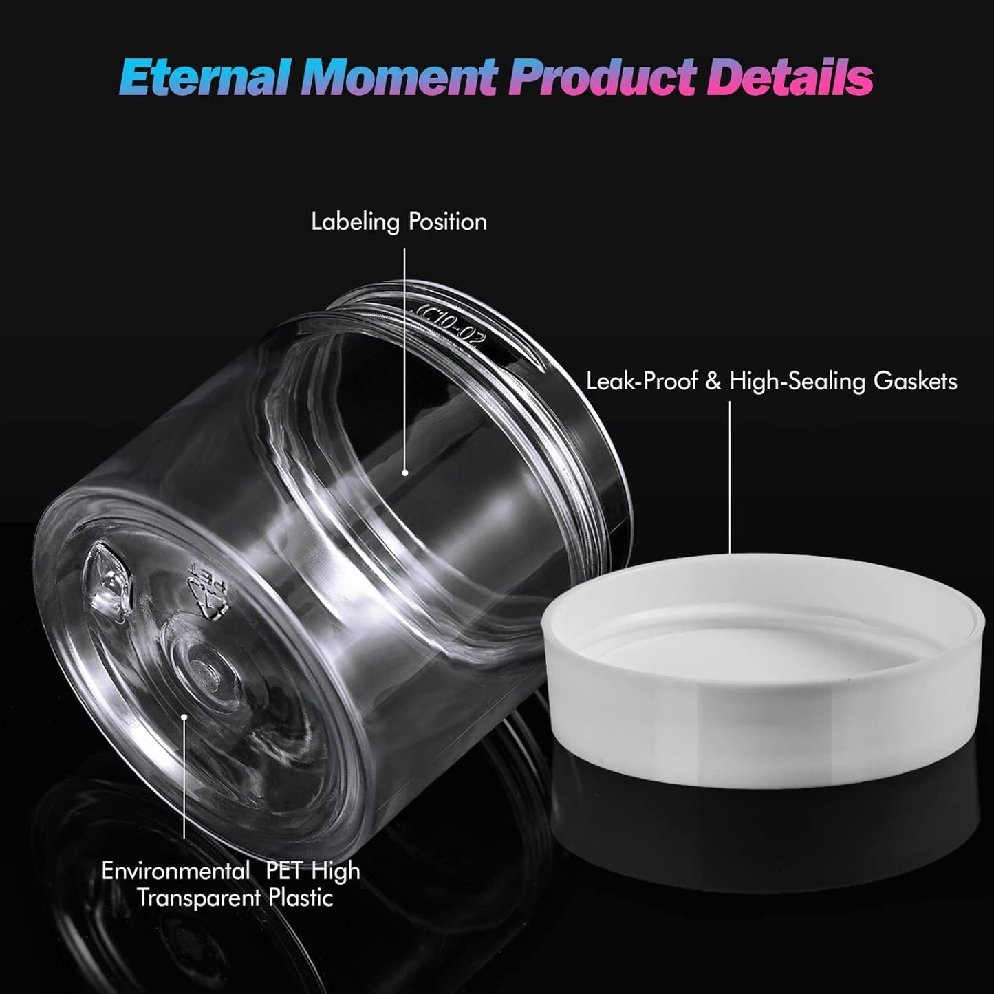 Eternal Moment 36 Pack 6 OZ Plastic Jars Round Clear Cosmetic Container Jars with White Lids, Perfect for Lotion, Slime,Cream, Ointments, Makeup, Eye Shadow, Samples, Pot, Travel Storage