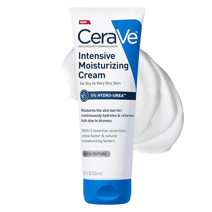 CeraVe Intensive Moisturizing Cream, Body Moisturizer With Shea Butter, 72H Hydration + Skin Barrier Repair, Fragrance-Free Body Lotion For Extremely Dry Skin, 8oz