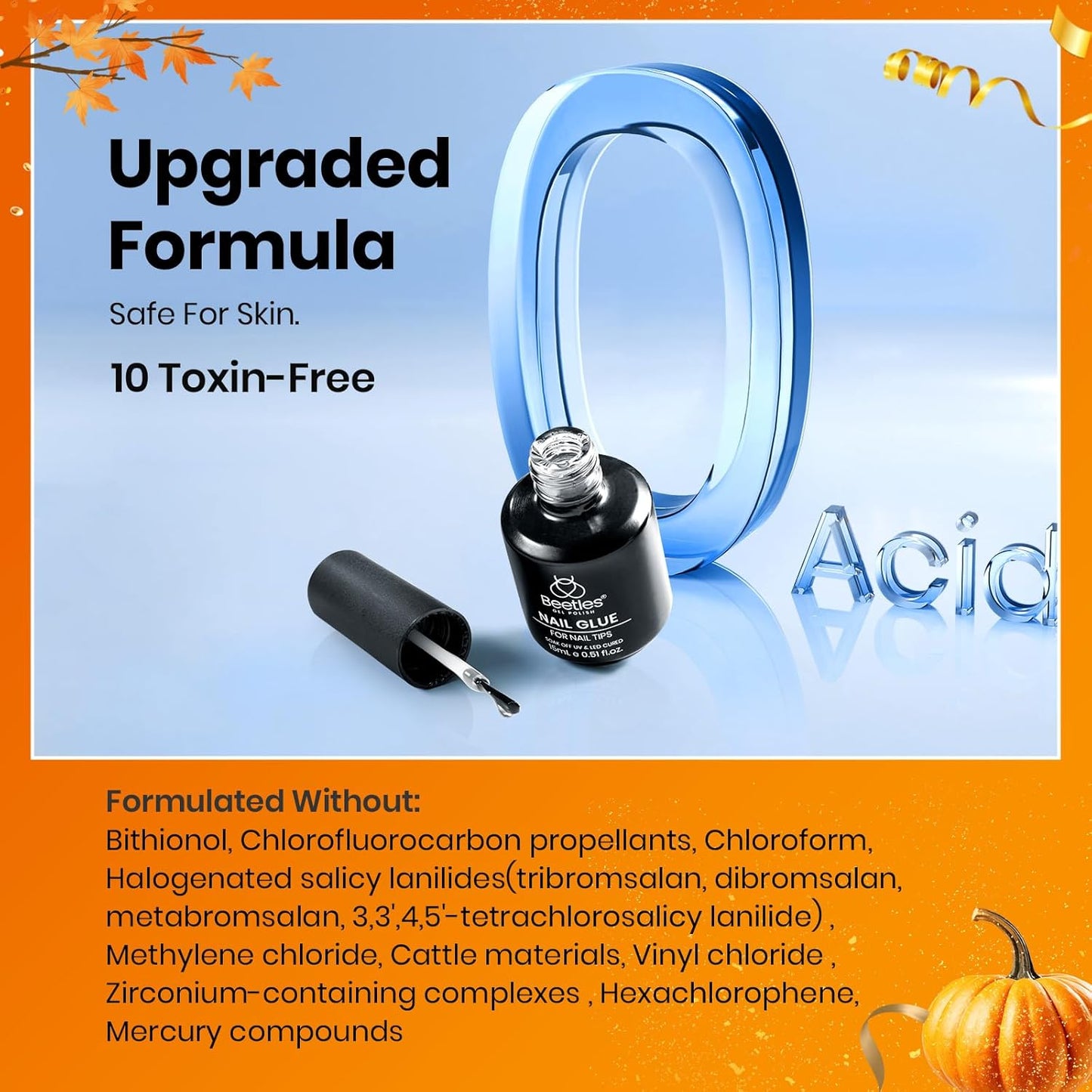 Beetles Gel Polish 9 in 1 Nail Glue with New Formula, 0.5 Fl Oz Super Strong Brush in Nail Gel Glue for False Nails Tips, Rhinestone, Base Gel, Blooming Nail Gel