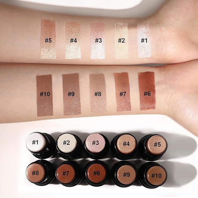 2Pcs Cream Contour Stick Makeup Kit, Cream Highlighter Stick and Bronzer Contour Stick with Longwear Waterproof Formula for Brightening and Trimming the Cheeks, Makeup Brush Include (#05, 06)
