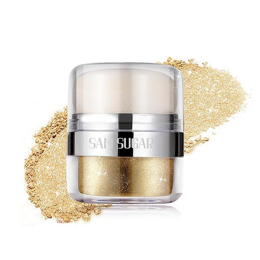 Glitter Body Highlighter Powder Body Shimmer Sparkle Face Brightening Highlighter Powder for Face Eyes Body Glow Makeup With sponge head(07#)