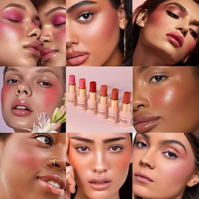 Blush for Cheeks - Buildable Cream Blush, 3-in-1 Blush Stick Makeup for Cheek Lip Eyeshadow Contour, Tint Blush Blam for Mature Skin Women Girl Make Up Gift (Tangy Citrus #5)
