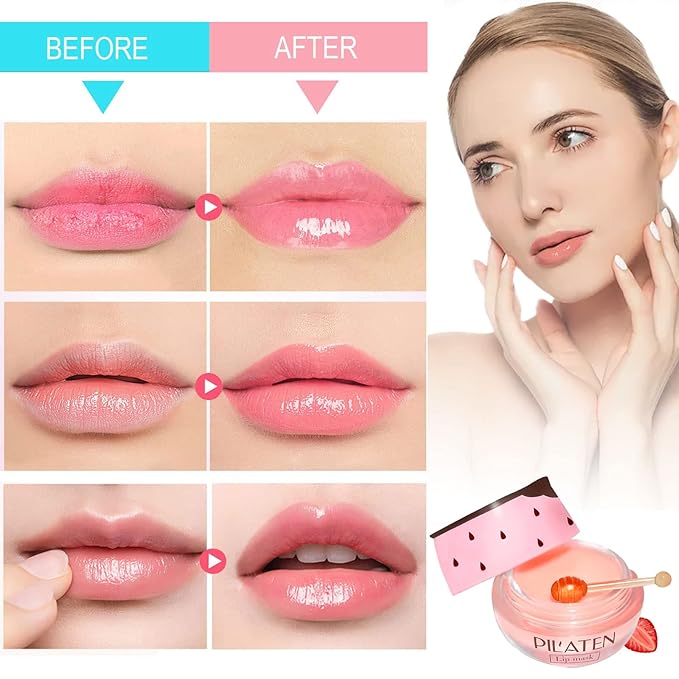 2 Pack Strawberry Lip Mask Strawberry Lip Balm Pot Propolis Moisturizing Hydrating Lip Sleeping Mask Prevention Dry and Cracked Lip Scrubs Exfoliator (2-Strawberry)