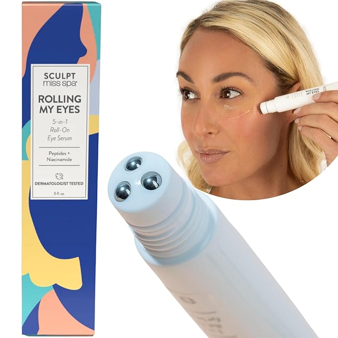Miss Spa Eye Serum 5-in-1 Roll On Under Eye Cream, Helps De-puff and Brighten Under and Around Eyes, Anti-Aging Under Eye Roller Helps with Fine Lines and Dark Circles, Vitamin B3, Eye Bag Remover