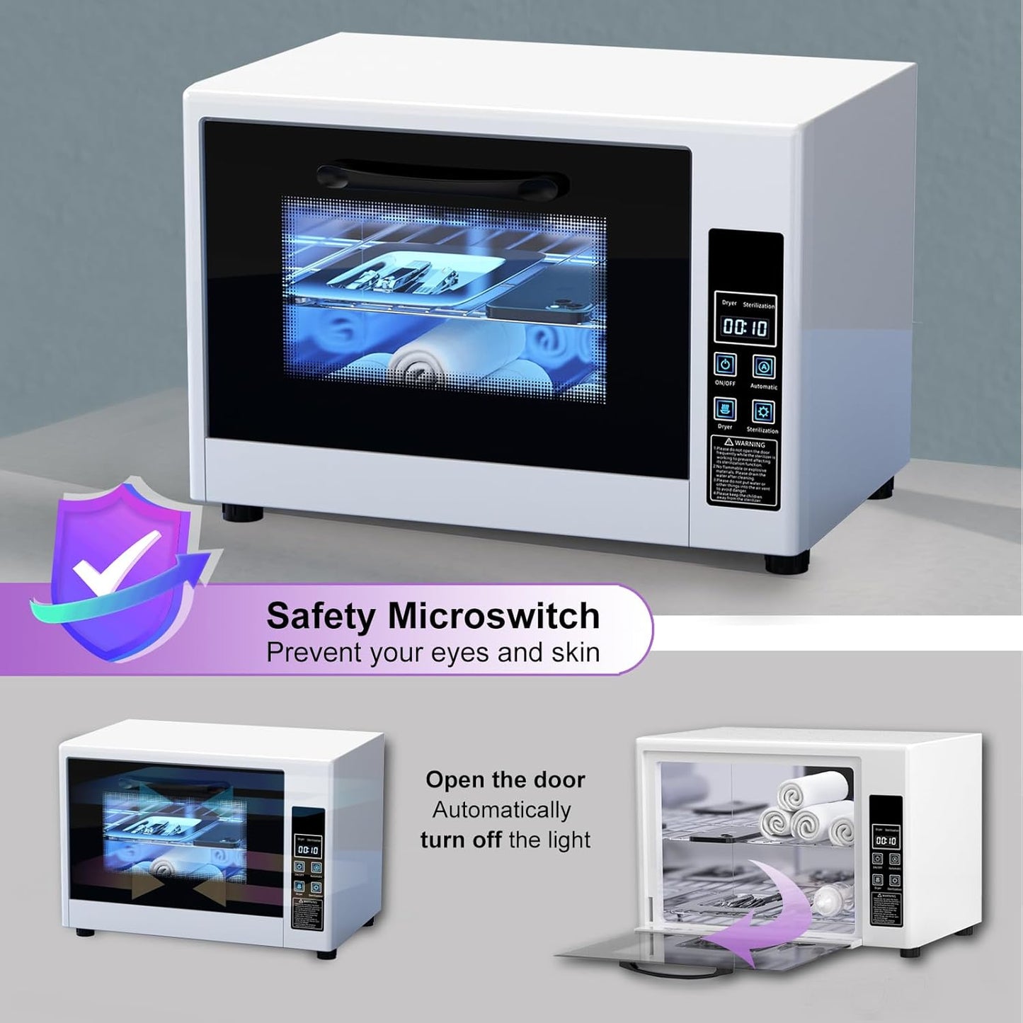 YOTAN 15L Nail Tool Cleaner with Timer Setting, High Capacity Cleaning Cabinet, Multi-Functional Manicure Cleaning Box for Spa Beauty Home Metal Tools, Mobile Phone, Baby Toy, White