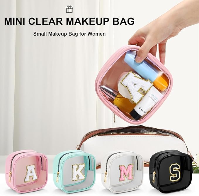 YOOLIFE Initial Make Up Bag Travel Toiletry Bag, Clear Makeup Bag Preppy Cosmetic Bags Small Makeup Bag Travel Essentials Gifts for Women Teen Girlfriend Teacher Mom Birthday Gifts Makeup Pouch Blue J