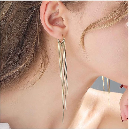 Boho Long Tassel Chain Earrings Fringe Drop Dangle Earrings Gold Dangling Chain Tassel Earrings Vintage Statement Earrings Jewelry for Women and Girls Gifts