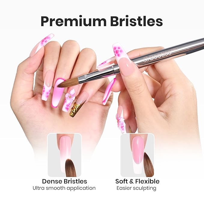 Beetles Kolinsky Acrylic Nail Brush Pure Kolinsky Hair Bristles Round Shaped Metal Handle Nail Art Brushes for Acrylic Powder Manicure Extension Professional Salon Manicure Tool - Size 10