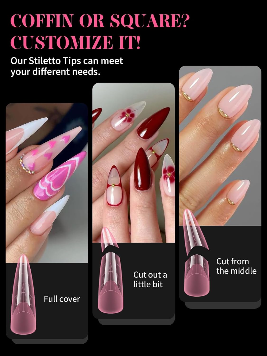 EBANKU Pink Dual Nail Forms, Full Cover Nail Mold Tips Acrylic Nail Extension Tools Scale for Poly Gel Nail Art Salon Nails Design, 96PCS