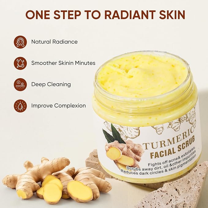 Turmeric Face Scrub, Exfoliating Facial Scrub with Skin Exfoliating, Natural Facial Scrub for Skin, Moisturizing, Nourishes Skin, Deep Cleansing Face Wash Cleanser for Women Men