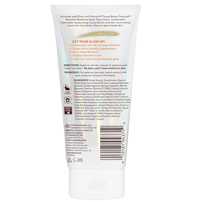 Palmer's Cocoa Butter Formula Shimmer Body Lotion with Vitamin E, 5.25 Fl Oz, Radiance Body Gloss, Help Blur Veins, Cellulite, Marks, 48 Hour Moisture