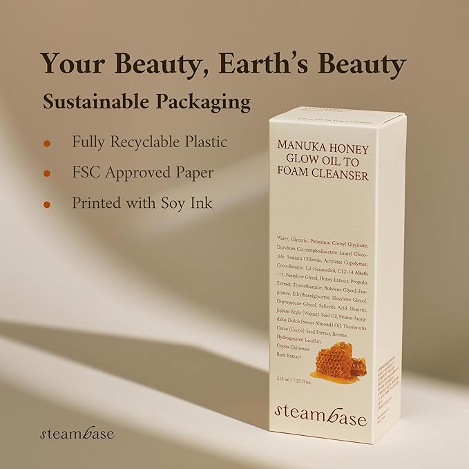 Manuka Honey Glow Oil to Foam | Daily Makeup Remover and Cleanser, Hydrating Foaming Face Wash for Dry Skin, Double Cleanse | Korean Facial Oil Cleanser, 7.27 fl oz