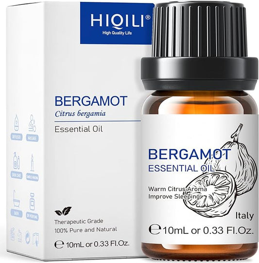 HIQILI Bergamot Essential Oil for Diffuser, Skin, Hair, DIY, 100% Pure & Natural, Travel Size - 0.33 Fl Oz (10 mL)