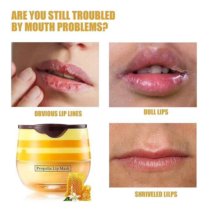 Honey Lip Balm Pot Lip Mask, Hydrating Propolis Lip Sleeping Mask, Prevent Dry&Cracked, Lip Repair Nourishes the Lip Skin (2pcs honey & 2pcs strawberry)