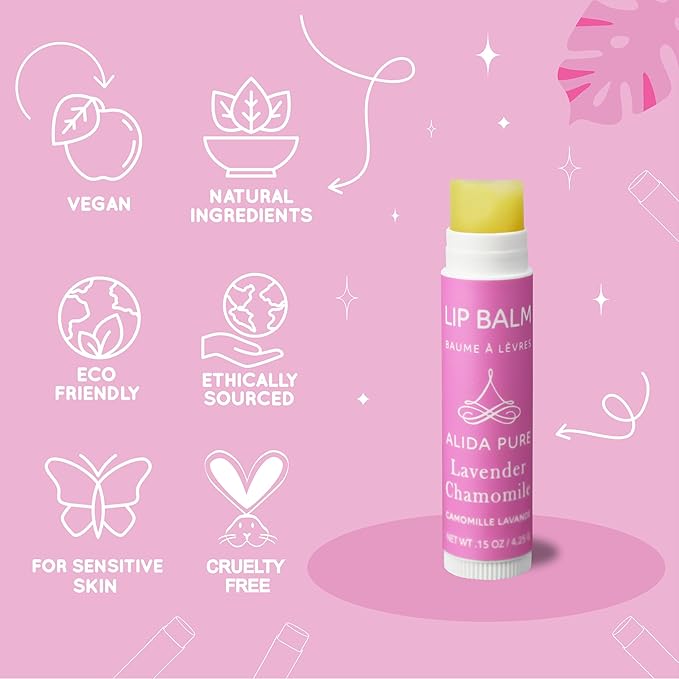 Lavender Chamomile Lip Balm Collection, Vegan Set, Beeswax Free, with Organic Jojoba and Avocado Oil, Vitamin E, Natural Moisturizer for Dry, Chapped Lips, 3 Tube Set