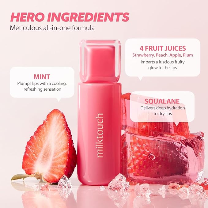 MILKTOUCH Jelly Fit Lip Tint (01 New Peach Bear) with Cooling Plumping Effect and Water-Based Non-Sticky Texture | Long Lasting Korean Beauty Lipstain Tinted Gloss Oil Brown K Makeup