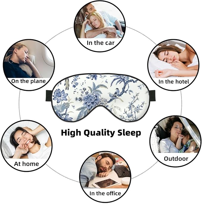 Sleep Eye Mask Vintage Blue Floral Sleep Mask for Women Men Comfortable Eye Mask with Adjustable Strap Soft Eye Cover Blindfold for Travel Yoga Nap Shift Work