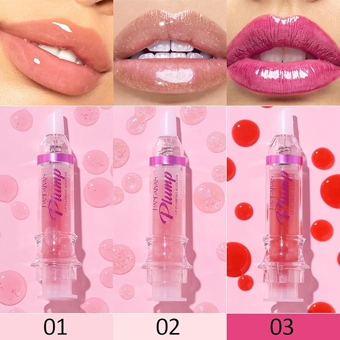 Natural Spicy Lip Plumping Booster Lip Plumping Oil,Lip Plumper Gloss, Ultra-Hydrating & Nourishing Plump and Pout Lip Plumper, Glossy Finish Fuller Lip Plumping Lip Gloss for Women Girls(3PC)