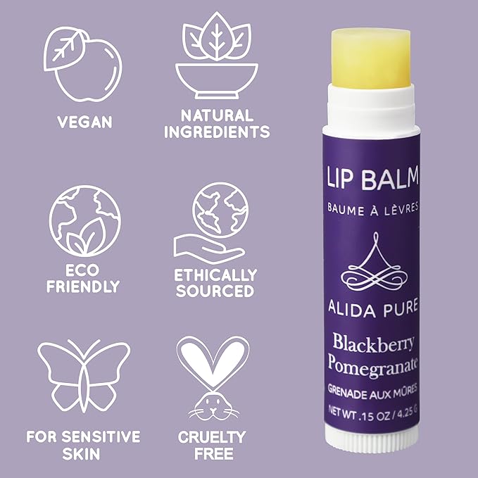 Blackberry Pomegranate Lip Balm Collection, Vegan Lip Balm Set, Beeswax Free, with Avocado Oil, Organic Jojoba Oil, and Vitamin E, Natural Moisturizer for Dry, Chapped Lips, 3 Tube Set