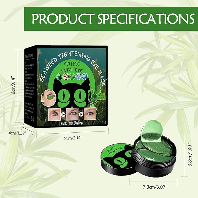 Eye Mask-Seaweed Under Eye Patches with Collagen &Sodium Hyaluronate, Pure Natural Extracts For Wrinkles, Puffy Eyes & Dark Circles, for Youthful Appearance & Reduction of Fine Lines (60 Pcs)