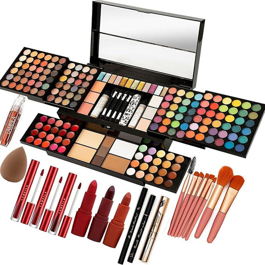 M 187 Colors Professional Makeup Palette - All-in-One Kit With Eye Shadows, Lipsticks, Mascara, Foundations, Blushes, Brow Pencils, Nail File - Makeup Gift Set for Women and Girls