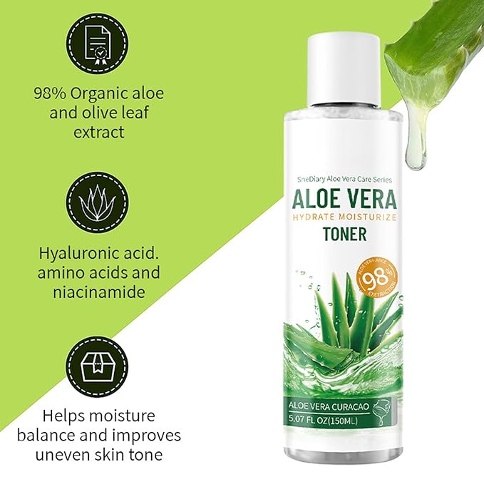 Aloe Vera Skin Care Sets & Kits, 4Pcs Moisturizing Face Care Set, Improve Rough Skin, Firming Skin and Reduce Fine Lines, Skincare Routine Set with Face Cream, Cleanser, Toner, Eye Cream