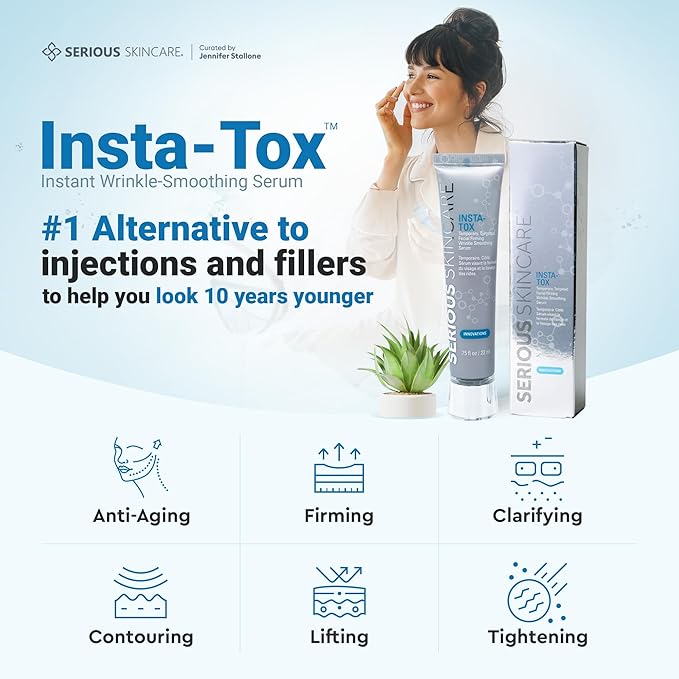 Serious Skincare INSTA-TOX Instant Wrinkle Smoothing Face Serum - Improves Appearance of Fine Lines - Temporary Skin Tightener - Line Filler .75 oz (1Pack)