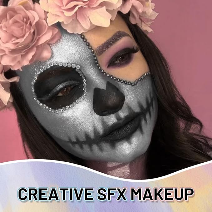 Sliver Water Based Face Body Paint, 2.37 OZ Large Tube Full Coverage Face Paint for Skull Goth Cosplay, Washable Metallic Silver Body Painting Cream for Adult Carnival Halloween SFX Makeup