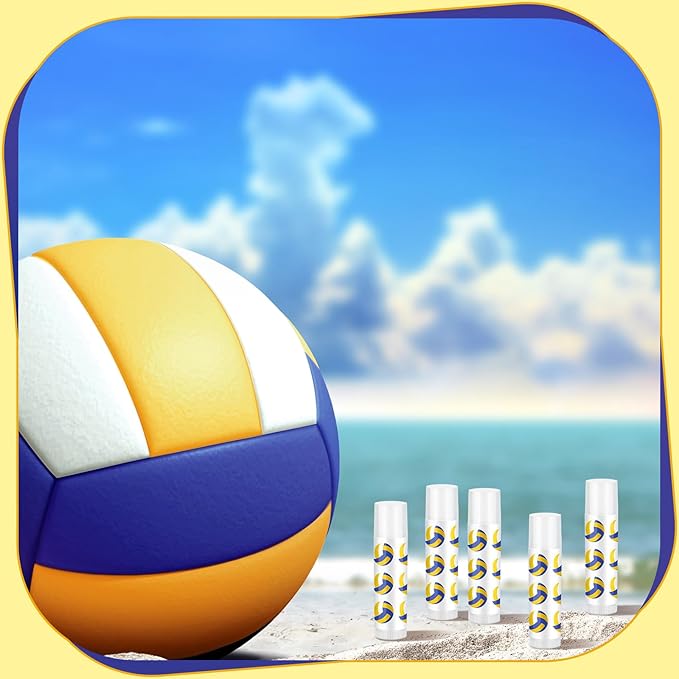 24 Pcs Volleyball Lip Balm Volleyball Team Gifts Volleyball Party Favors Volleyball Lip Balm Gift for Volleyball Team Volleyball Party Guest Supplies (Blue,white,yellow)
