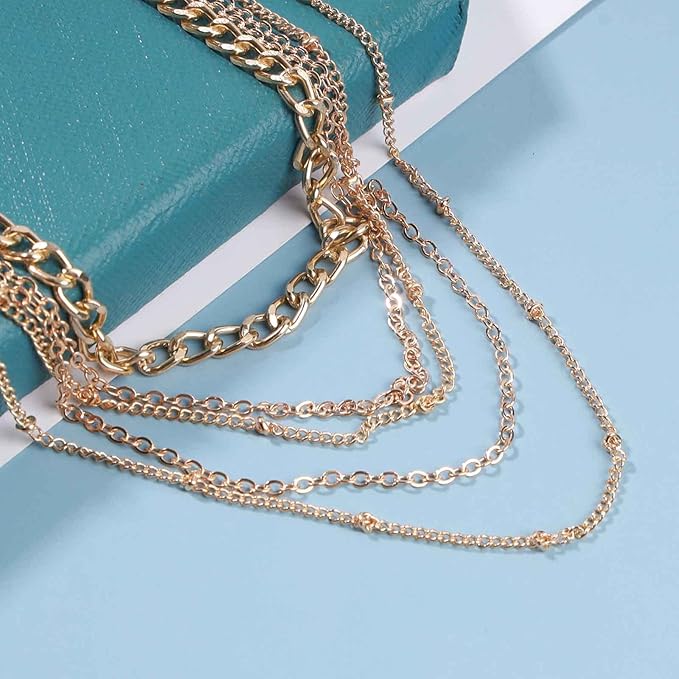 Punk Layered Curb Chain Necklace Gold Satellite Chain Necklace Vintage Stacking Necklace Personalized Necklace Jewelry for Women and Girls