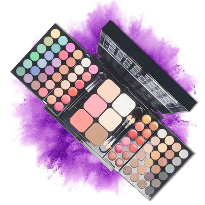78 Color Makeup Palettes Kit, with 48 Pigmented Shiny Matte Eyeshadow Palette Colorful, 18 Lipstick, 6 Concealer, Blusher, Shading Powder, Dual Sides Sponge Applicators, Cosmetics Gift Set